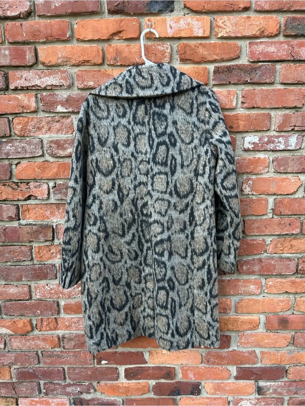Johnston & Murphy NEW Animal Print Pea Coat Taupe/Black Lined Long Length M
